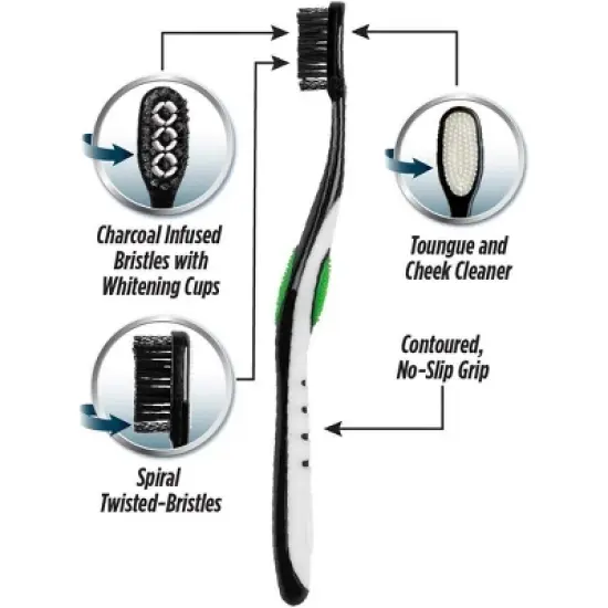 RM Oral Charcoal 360 WhiteningToothbrush, Medium Bristles, 2Ct image {1}