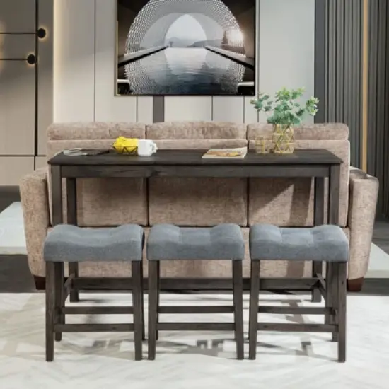 Bella Depot 4-Piece Dining Bar Table and Chairs Set,Bar Table Set with 3 Padded Stools for Living Room, Dining Room, Game Room image {14}