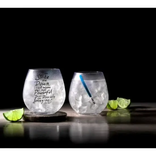 JoyJolt Star Wars New Hope Obi-Wan Kenobi Blue Lightsaber Stemless Drinking Glass - 15 oz - Set of 2 image {3}