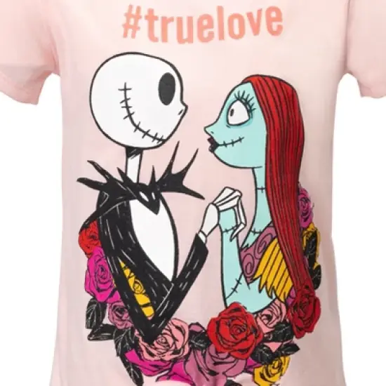 Disney Nightmare Before Christmas Knotted Graphic T-Shirt French Terry Shorts Set Black / Pink  image {3}