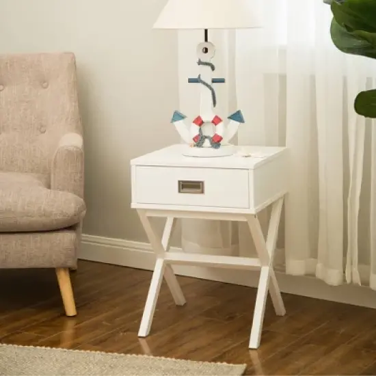 Wooden Xleg End Table with Drawer White - Glitzhome image {8}
