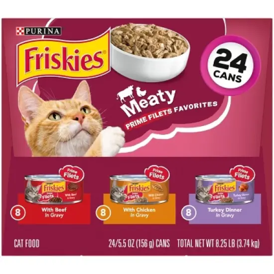 Purina Friskies Meaty Prime Filets Favorites with Chicken, Beef and Turkey Flavor Wet Cat Food - 5.5oz/24ct Variety Pack image {6}
