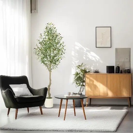 Faux Olive Tree with Moss and Planter Pot, Realistic Olive & Leaves Artificial Tree Tall Plants for Home Yard Office Decor Indoor Outdoor image {6}
