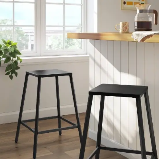 2pk Metal Counter Height Barstool Black - Room Essentials&trade;: Steel Frame, Powder-Coated Finish, Armless Design image {1}