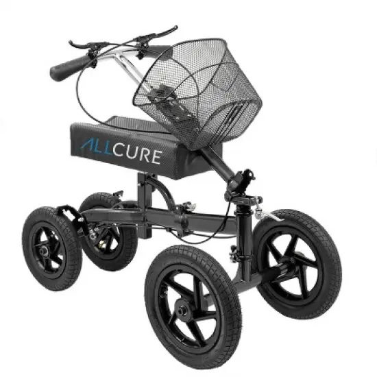 AllCure All Terrain Foldable Medical Knee Walker Scooter Roller, Black image {5}