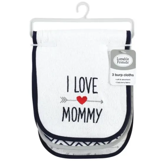 Luvable Friends Infant Boy Cotton Burp Cloths with Fiber Filling, Boy Mommy, One Size image {1}