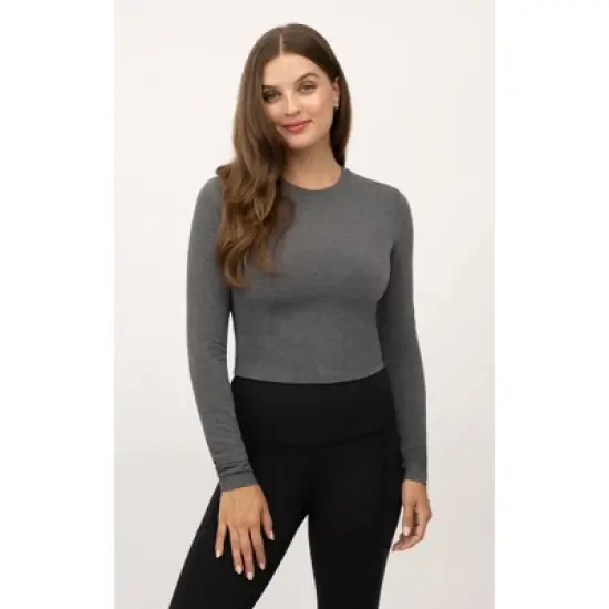 Yogalicious Womens 2 Pack Velvety Heather Valentina Long Sleeve Henley Crop Top image {1}