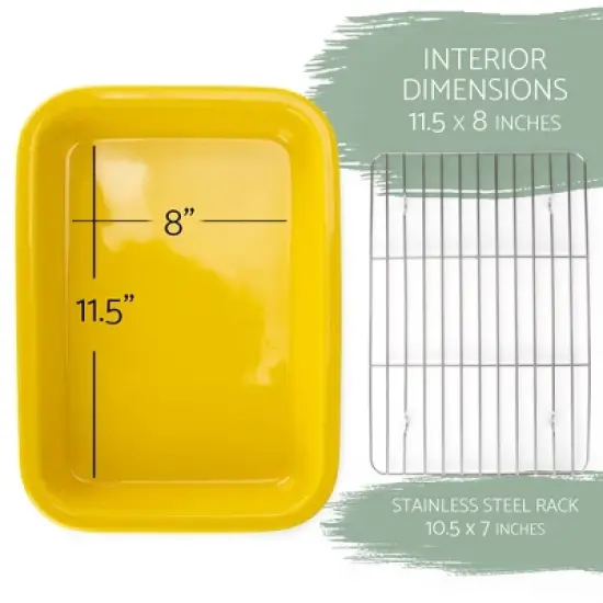 Elanze Designs Large 9x13 inch Stoneware Porcelain Baking Dish With Stainless Steel Rack,Yellow image {2}