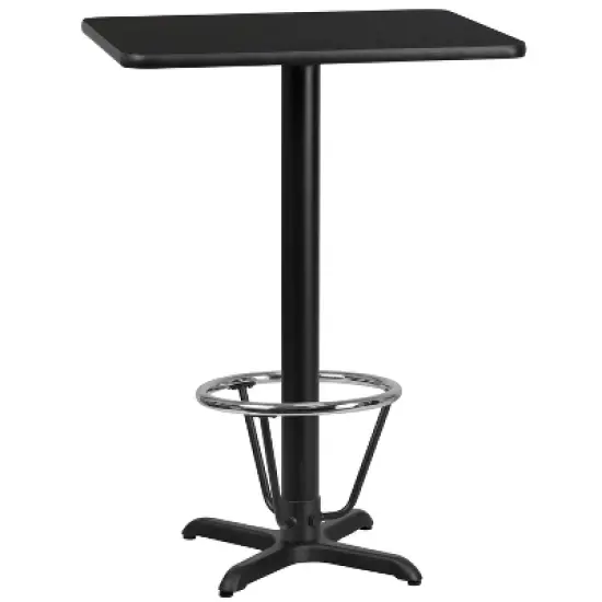 Flash Furniture 24'' x 30'' Rectangular Black Laminate Table Top with 22'' x 22'' Bar Height Table Base and Foot Ring image {1}