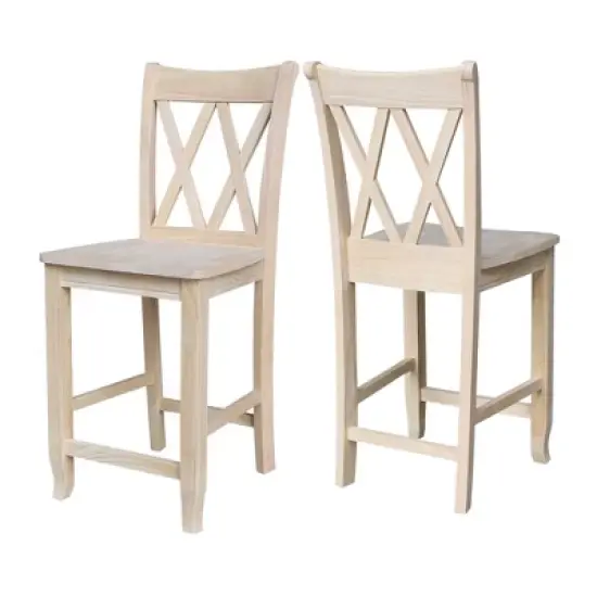 24" Double X Back Counter Height Barstool Unfinished - International Concepts image {8}