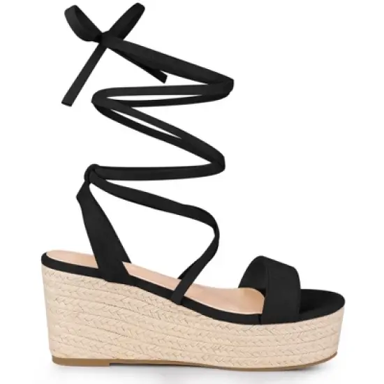 Allegra K Women's Lace Up Wedge Heel Platform Slingback Espadrilles Sandals image {5}