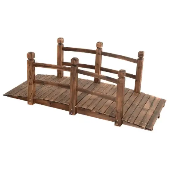 Costway 5' Wooden Bridge Stained Finish Decorative Solid Wood Garden Pond Arch Walkway image {6}