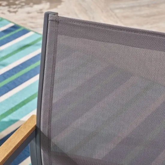 Christopher Knight Home Luton Outdoor Aluminum and Mesh Dining Chairs with Faux Wood Accents image {3}