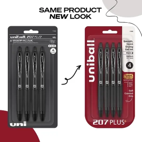 uni-ball uniball 207 Plus+ Retractable Gel Pens Medium Point 0.7mm Black Ink 4/Pack (70460) image {2}
