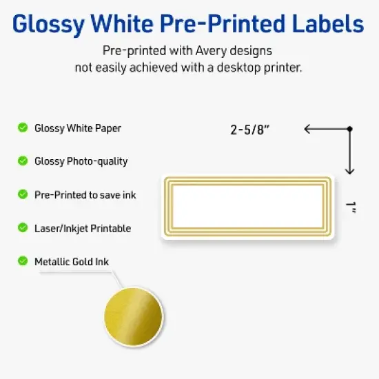 Avery Labels, 1" x 2-5/8", Glossy White, Multi-Lined Gold Border, 160ct image {1}