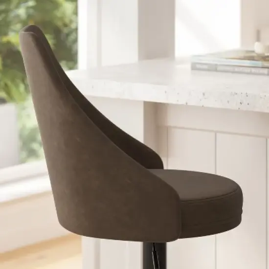 Merrick Lane Set of Two Adjustable Height Dining Stools with Tufted Upholstered Seats and Pedestal Base with Footring image {3}