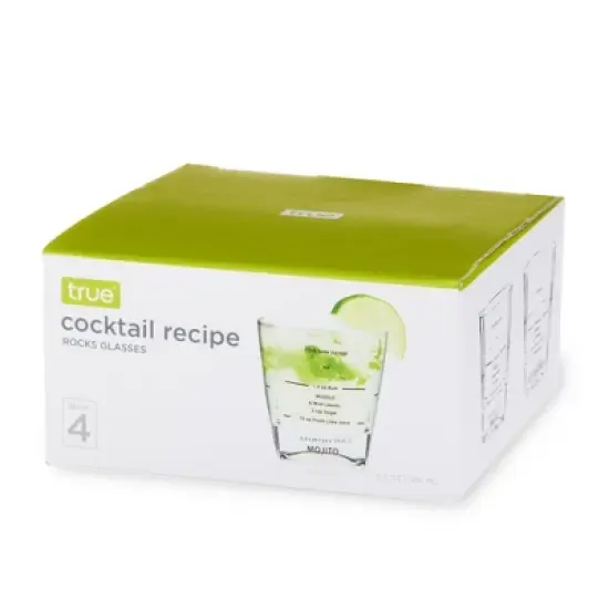 True Cocktail Recipe Glasses-Rocks Cocktail Glasses with Recipes for Old Fashioned, Mojito,Mint Julep-Unique Mixed Drink Glasses 8.5oz Set of 4, Clear image {5}