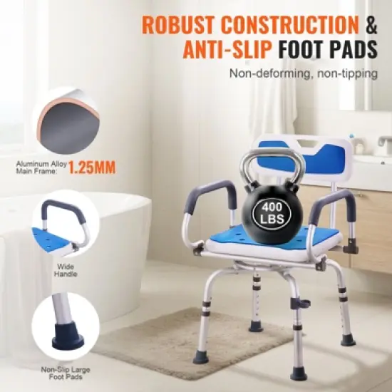 VEVOR Swivel Shower Chair 360 Degree, Adjustable Shower Seat with Pivoting Arms, Non-Slip Rotating Bathtub Shower Chair, 400LBS Capacity, White+Blue image {4}