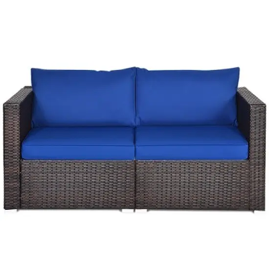 Costway 4PCS Patio Rattan Corner Sofa Sectional Furniture Set Navy Cushion image {2}