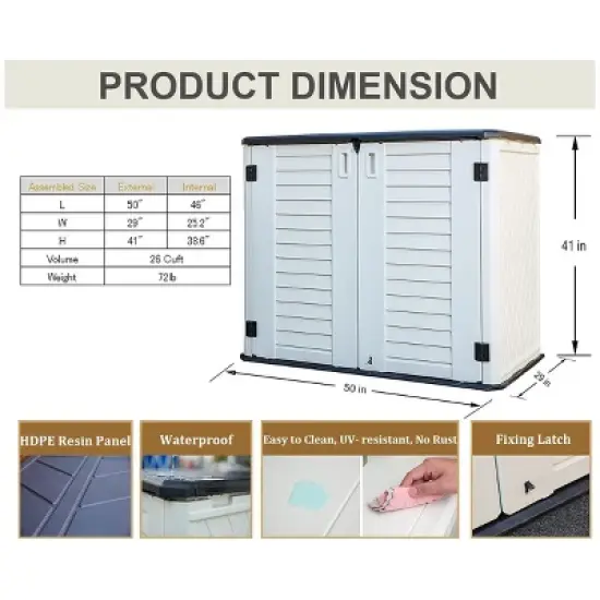 Syemin Storage Shed, Waterproof Storage Shed for Cleaning Tools and Garden Accessories, White, 50"*29"*41" image {3}