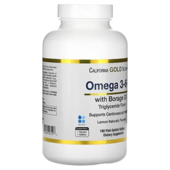 California Gold Nutrition Omega 3-6-9s, with Omega-3 Fish Oil and Borage Seed Oil, EPA, DHA, GLA, and Linoleic Acid, Natural Lemon, 180 Softgels image {4}