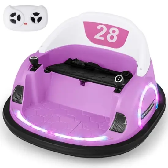 Costway 12V Electric 360&deg; Spin Car Toy Ride on Bumper Car for Toddlers with Remote Control Light Blue/Pink/Red/Purple image {11}