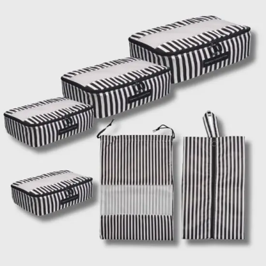 French Connection 6pc Packing Cube Set - Travel Storage Set for Luggage (Striped) image {1}