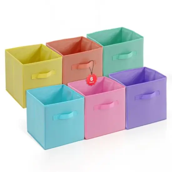 4E's Novelty 6 Packs 11 Inch Pastel Color Storage Foldable Cube Bins, Colorful Storage Baskets image {6}