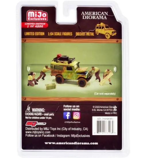 "Off-Road Adventure 2" 6 piece Diecast Set (4 Male Figurines and 2 Accessories) for 1/64 Scale Models by American Diorama image {1}