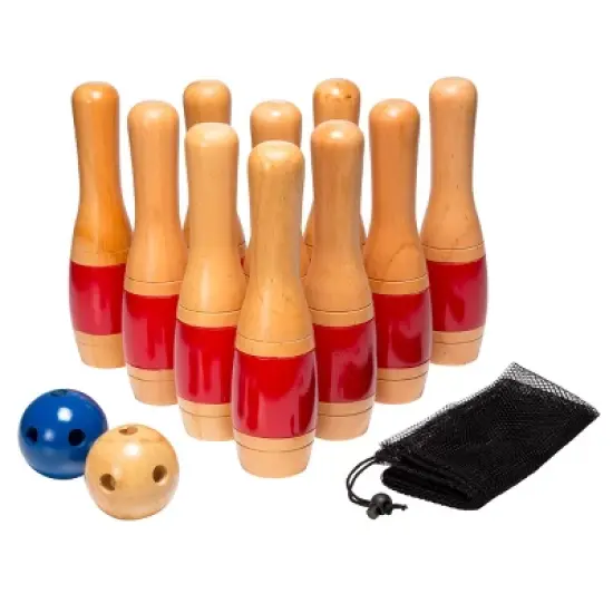 Toy Time 10-Pin Lawn Bowling Game/Skittle Ball Set With Mesh Bag - Red image {3}