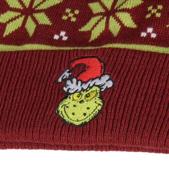 Dr. Seuss The Grinch Ugly Sweater Embroidered Grinch Adult Knit Cuff Beanie For Men And Women Multicolored image {4}