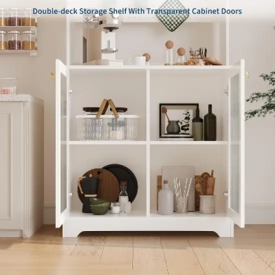 Gaomon Kitchen Pantry Cabinet,71 Inch Freestanding Cupboard with 7 Storage Blocks & DIY Pegboard & 2 Glass Doors & Adjustable Shelves image {4}