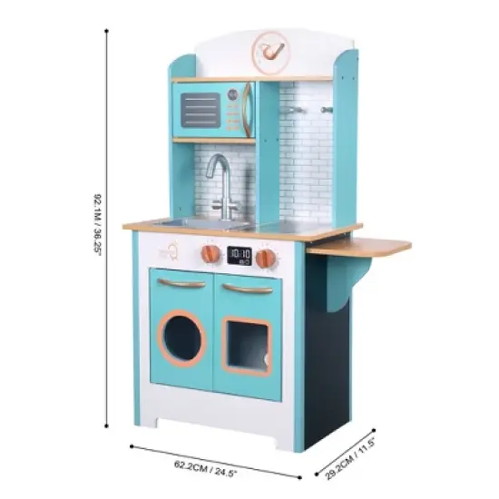 Teamson Kids Little Chef Santos Retro Wooden Kitchen Playset, Aqua/White image {3}