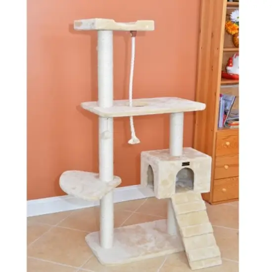 Armarkat Natural Sisal Real Wood Scratching Cat Tree 58 Height Beige A5801 image {1}