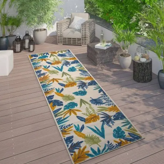 World Rug Gallery Contemporary Floral Leaves Indoor/Outdoor Area Rug:  Quick Dry,  UV Protection,  Flat Pile image {1}