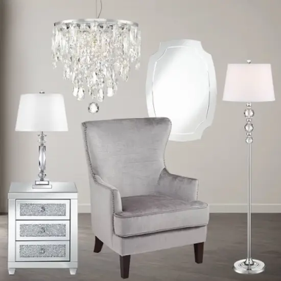 Studio 55D Modern Mirrored Rectangular Accent Side End Table 20" x 14" with 3-Drawer Silver Glass Crystal Living Room Home House image {7}