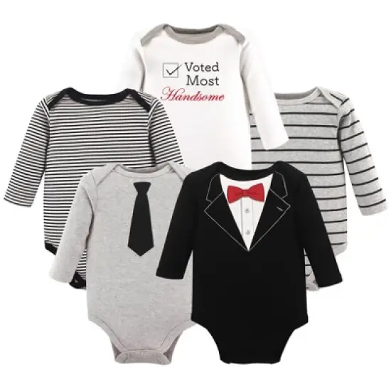Little Treasure Baby Boy Cotton Long-Sleeve Bodysuits 5pk, Tuxedo image {2}