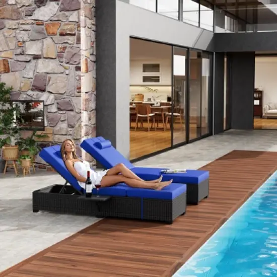 Set of 2 Outdoor Adjustable Wicker Lounge Chairs with Soft Cushions, Chaise Recliner for Garden, Pool, Deck &ndash; Gray and Taupe image {5}