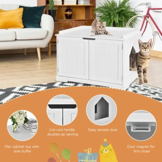 Costway Cat Litter Box Cabinet Furniture Cat Washroom Storage Bench image {8}