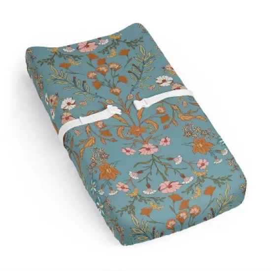 Sweet Jojo Designs Girl Changing Pad Sheet Boho Floral Wildflower Blue Orange and Pink image {6}