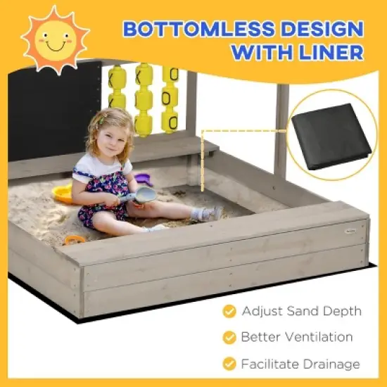 INFURNIC Baby Activity Gyms Wooden Sandbox with Adjustable Canopy and Bench for Outdoor Fun, Gray, 45"*44.5"*43.25" image {2}