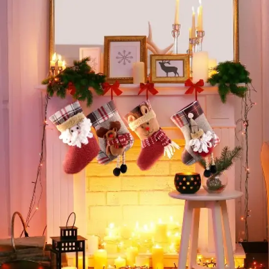 Joyfy 12 Pcs Mini Christmas Stockings, Xmas Santa Snowman Reindeer Burlap Stockings for Christmas Tree Holiday Decoration Present Holders Treat Bags image {7}