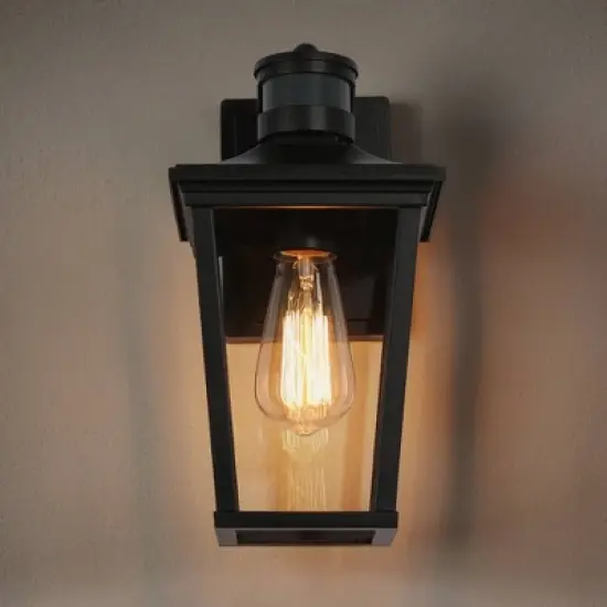 LNC 12" Metal/Glass Cage Modern Iron Outdoor Wall Light Matte Black: Waterproof, PIR Motion Sensor, Dusk to Dawn Photocell Control image {5}