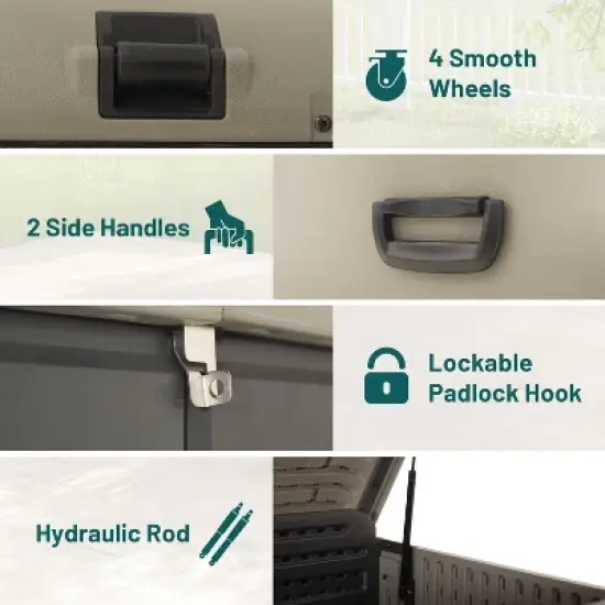 Gulches 200 Gallon Plastic Deck Box, Gray, Large Patio Storage with Lock, Wheels & Waterproof Lid for Outdoor Cushions Garden Pool Supplies image {8}