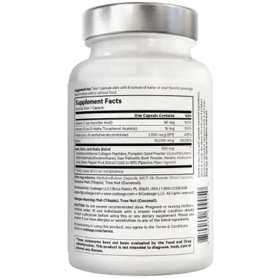 Amen Biotin Collagen Peptides, Vitamins C & E, Folate, Keratin, Hyaluronic Acid, Hair & Skin, 90 ct image {1}