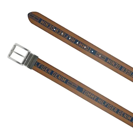 Tommy Hilfiger Men's Reversible Leather Belt Denim Logo image {2}