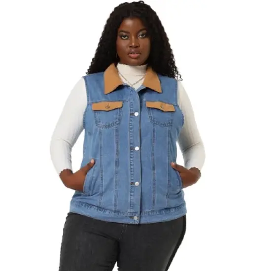Agnes Orinda Women's Plus Corduroy Jean Contrast Color Denim Jackets Vests image {3}