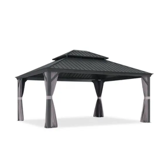 PURPLE LEAF Outdoor Gazebo Aluminum Frame Galvanized Steel Double Roof Patio Hardtop Gazebo with Curtains and Netting for Patio Lawn and Garden image {27}