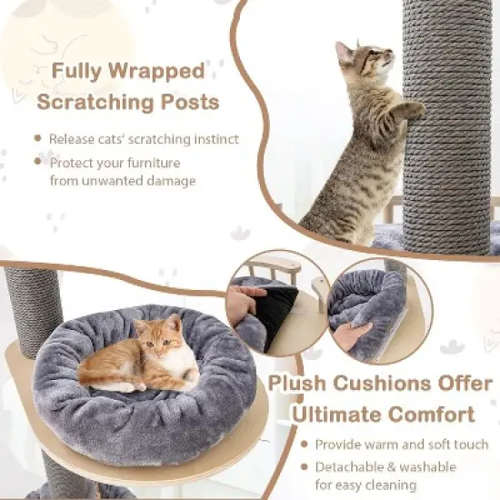 Tangkula Floor to Ceiling Cat Tree with Adjustable Height (93-107 Inch) for Large Cats 5 Tier Cat Climbing Pole with Scratching Post image {5}