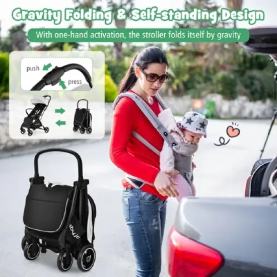 Infans Portable Baby Stroller One-Hand Fold Pushchair W/ Aluminum Frame Grey image {4}